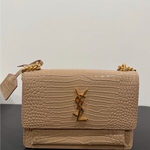 Yves Saint Laurent Tan Crocodile Embossed Shoulder Bag